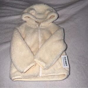 Old Navy Fuzzy Hooded Jacket with Ears Zip Up 12-18 Months Baby White Soft Cozy